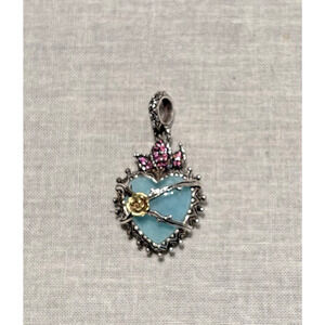 Barbara Bixby Flaming Heart Amazonite/SS/18K Charm/Pendant RARE